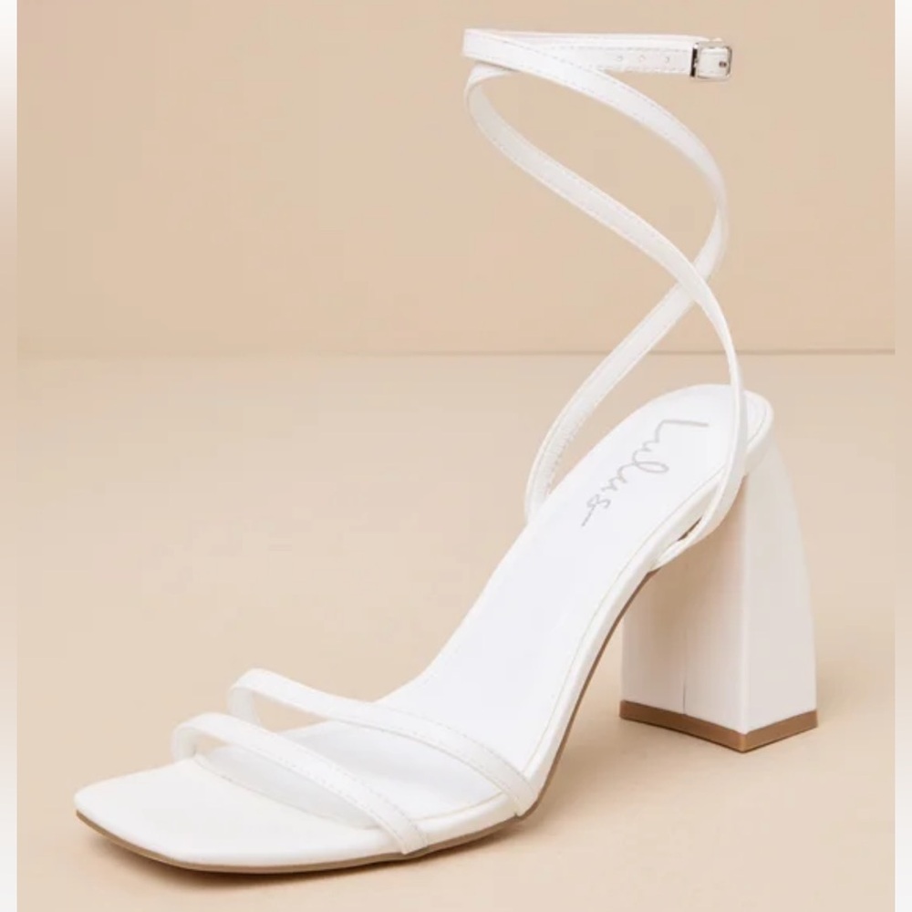Lulus Tinslie White Strappy High Heel Sandals - 8.5